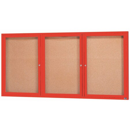 Aarco Enclosed Natural Pebble Grain Cork Bulletin Board w/ Red Powder Coated Al Frame, 48''Hx96''W DCC4896-3RR