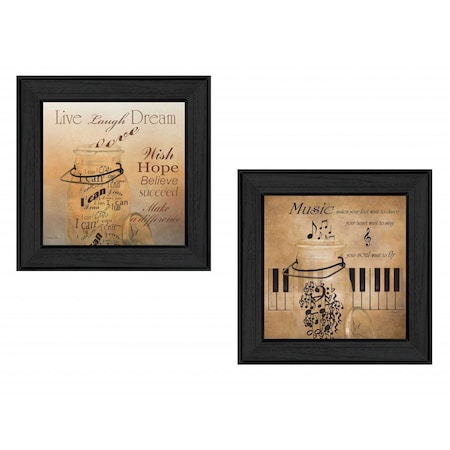 Homeroots Set Of Two Music 3 Black Framed Print Wall Art, 2PK 405661