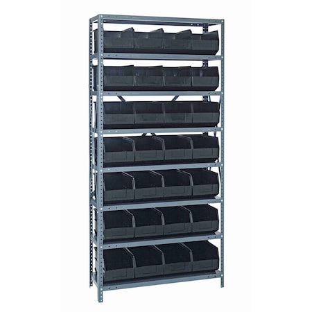 Quantum Storage Systems STEEL SHELVING UNIT W/ 28 BINS BLACK 1275-443BK