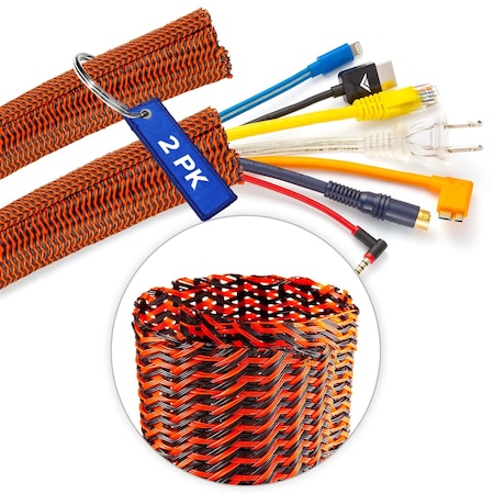 Maximm 10ft 1/2" Split Wire Loom Cable Protector, 2PK, Black/Orange, 2PK SCW-10FT-.50-BO-2PK