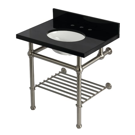Kingston Brass 30-Inch Black Granite Console Sink with Brass Legs and Shelf, 8-Inch, 3-Hole KVPK3030KBB8