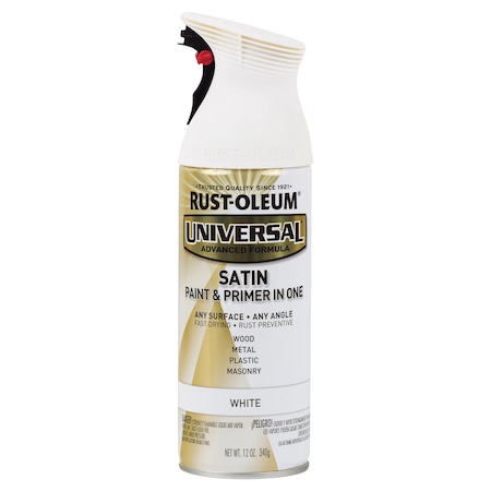Rust-Oleum Spray Paint, White, Satin, Solvent, 12 oz 245210