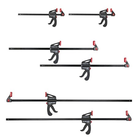 Powertec 12in, 24in & 36in Bar Clamps / Spreaders, Trigger Clamps, One-Handed Ratchet Quick Grip Clamps Set 71789N