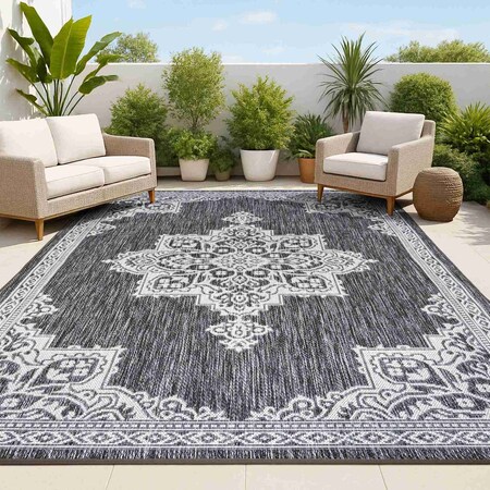 Jonathan Y Arden Vintage Casual Medallion Dark Gray/Cream 3 ft. x 5 ft. Indoor/Outdoor Area Rug SMB300A-3