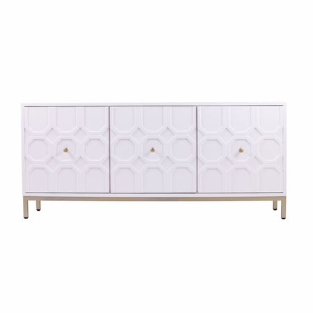Homeroots 59in White and Gold Sideboard with Three Doors 401681