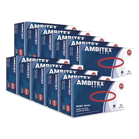 Ambitex N5201 Series Powder-Free Nitrile Gloves, Small, 9" Long, Blue, 1000PK NSM5201