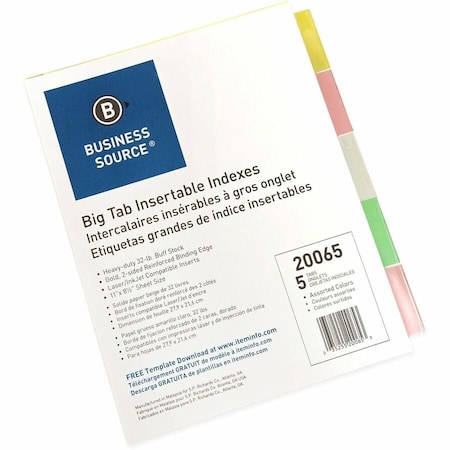 Business Source Reinforced Insertable Tab Indexes, Manila, 5PK BSN20065