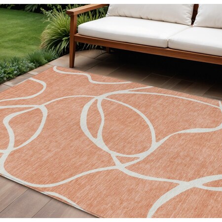 Homeroots 9' X 12' Salmon And Ivory Abstract Washable Indoor Outdoor Area Rug 597521