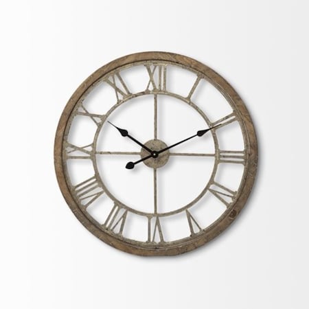 Homeroots 25" Circle Brown Metal Skeleton Wall Clock 376253
