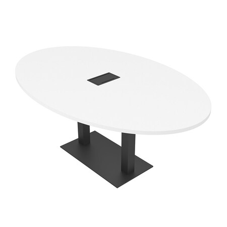 Skutchi Designs Oval Conference Table With Power Unit, 48 in W, 72 in L, White HAR-OVL-48X72-DOU.BK-W960-EBLK