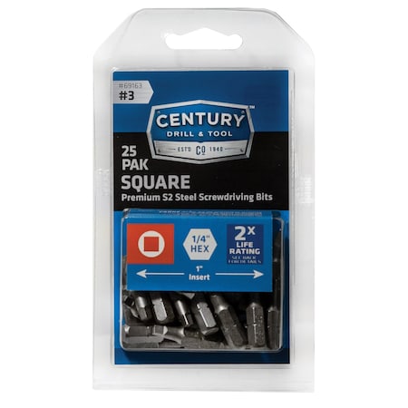 Century Drill & Tool S2 Screwdriving Bit - Square Bit 69163