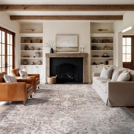 World Rug Gallery Beige Floral Medallion Washable Rug - Low Pile, Non-Slip 10 ft x 14 ft WR174BEIGE10X14