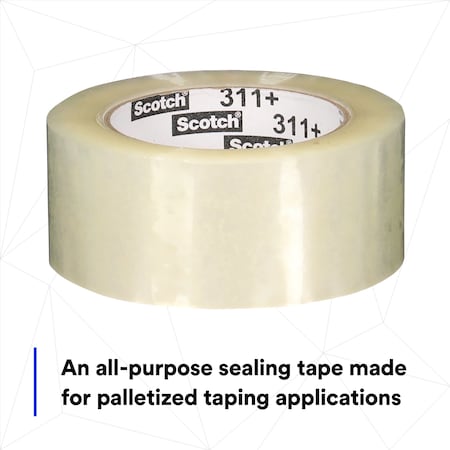Scotch Packing Tape, 2 mil Thick, 2 in W x 100 m L, 3 in Core Dia., Clear, 36 PK 311+