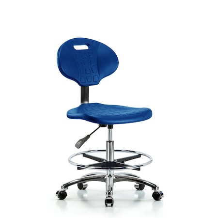 Blue Ridge Ergonomics Erie Poly Chair Chrome, Med Bench, Foot Ring, Chrome Casters, Blue BR-TPMBCH-CR-A0-CF-CC-BLU