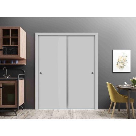 Sartodoors Sliding Closet Bypass Doors, Planum 0010 Matte Grey, Sturdy Rails Moldings Trims Hardware Set, Wood PLANUM0010DBD-GRE-4884