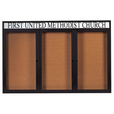 Aarco Enclosed Bulletin Board w/ Header Black Powder Coated Al Frame, 48''Hx72''W DCC4872-3RHBK