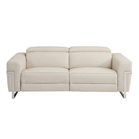Homeroots 83" Beige Top Grain Leather Reclining Solid Wood USB Sofa 720400
