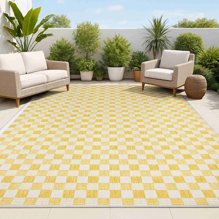 Jonathan Y Aimee Traditional Cottage Checkerboard Yellow/Cream 3 ft. x 5 ft. Indoor/Outdoor Area Rug TSN204C-3