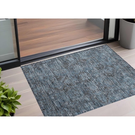 Homeroots 2' X 3' Navy and Black Oriental Washable Non Skid Indoor Outdoor Area Rug 563826