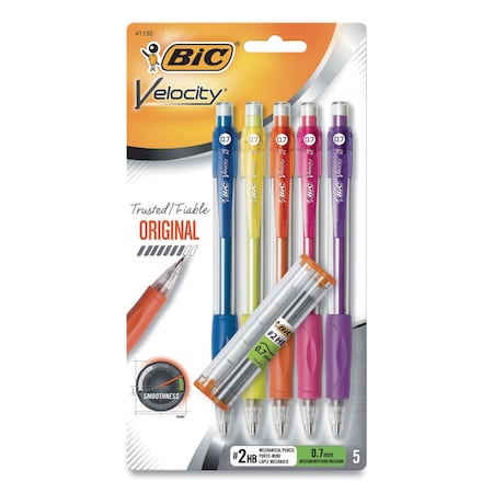 Bic Velocity Original Mechanical Pencil, 0.7 mm, HB #2, Black Lead, Assorted Barrel Colors, 5PK 41192