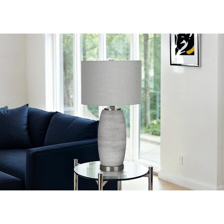 Monarch Specialties Lighting, 25 in.H, Table Lamp, Grey Ceramic, Grey Shade, Modern I 9711