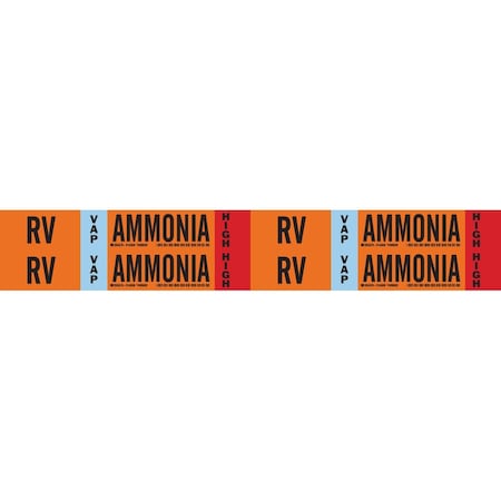 Brady RV VAP AMMONIA HIGH Pipe Marker, 1.125in H x 7in W, Card of 4 EA, 4PK 145906