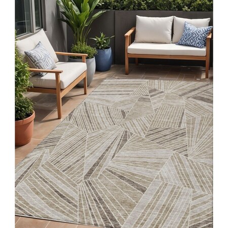 Homeroots 5' X 8' Beige Brown And Ivory Geometric Washable Indoor Outdoor Area Rug 594750