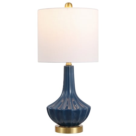 Jonathan Y Parker 21.5" Contemporary Traditional Ceramic/Metal Gourd LED Table Lamp, Brass/Blue JYL1030C