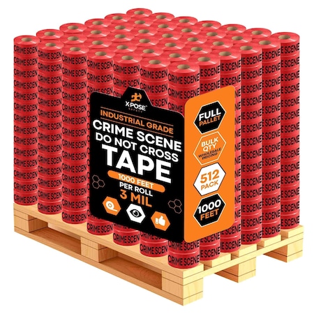 Xpose Safety Crime Scene Do Not Cross Tape Roll, 3 Mil, 3 Inch Wide x 1000 Feet, Red w/Black Letters, 512PK PCST-RED-3M-FP512-X