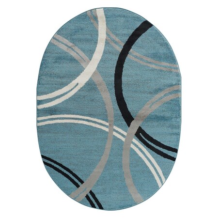World Rug Gallery Modern Wavy Circles Design Area Rug 5 ft x 7 ft Oval Blue 377BLUE5OV