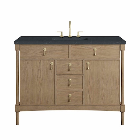 James Martin Vanities Kinnsden 48" Single Vanity, Weathered Oak w/ 3 CM Charcoal Soapstone Silestone Top D680-V48-WTO-3CSP