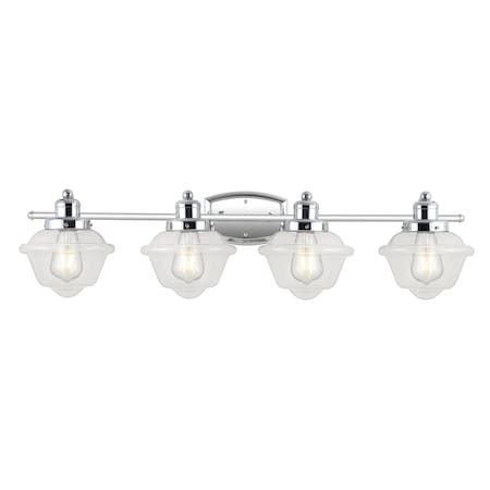 Jonathan Y Orleans 35.75" 4-Light Iron/Glass Coastal Cottage LED Vanity Light, Chrome JYL3533A