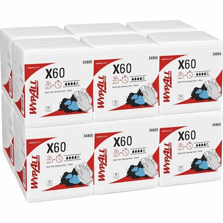 Wypall WypAll GeneralClean X60 Multi-Task Cleaning Cloths 34865, Quarterfold, Strong & Absorbent, White, PK12 34865