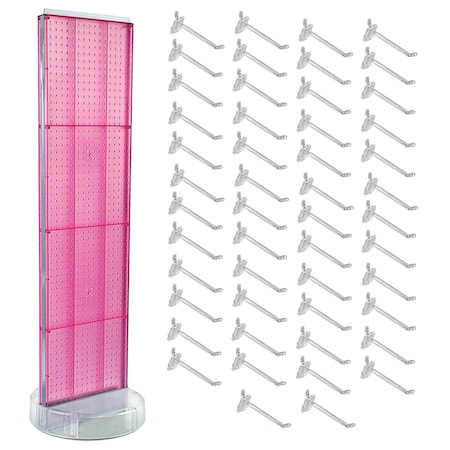 Azar Displays Pink Two-Sided Pegboard Floor Display On Revolving Studio Base with 50 6in Clear Hooks 700780-PNK-6C50