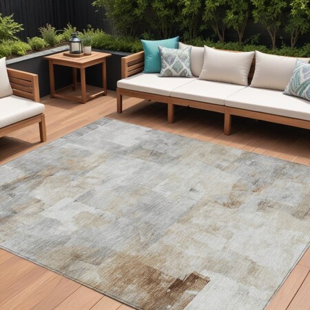 Homeroots 8' X 10' Linen Gray And Ivory Abstract Washable Indoor Outdoor Area Rug 616871