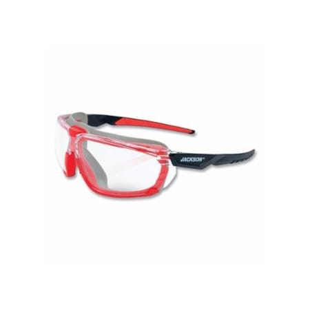 Jackson Safety Hyperguard Safety Glasses, Clear, Polycarbonate, Anti-Fog, Clear Gasketed Frame, Red Temple 138-45200