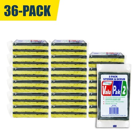 Power Clean Classic Kitchen Sponge with Scrub Side Extra Wide and Extra Thick - 36PK VP2AG-36