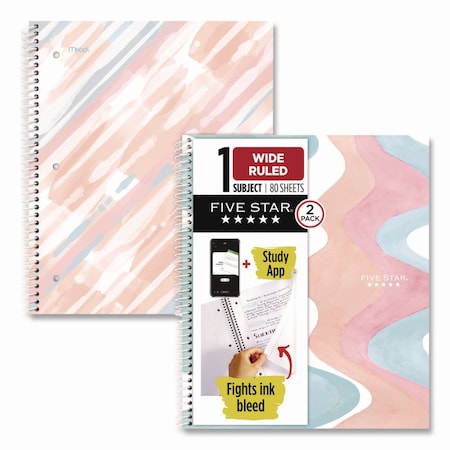 Five Star Brushy Moves Spiral Notebook, 1-Subject, Medium/College Rule, Assorted Cover Colors, 2PK 930060