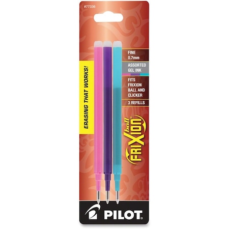 Pilot Refill for Pilot FriXion Pens, Fine Point, Purple, Pink, Turquoise, 3/Pack 77336