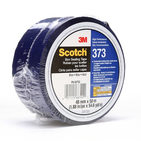 Scotch Color Coding Tape, 2.5 mil Thick, 2 in W x 50 m L, 3 in Core Dia., Blue 373
