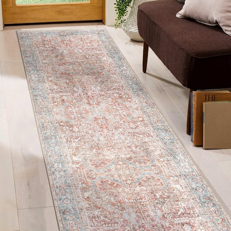 World Rug Gallery Vintage Distressed Machine Washable Runner Rug 2 ft 6 in x 7 ft Red 6034 RED2X7