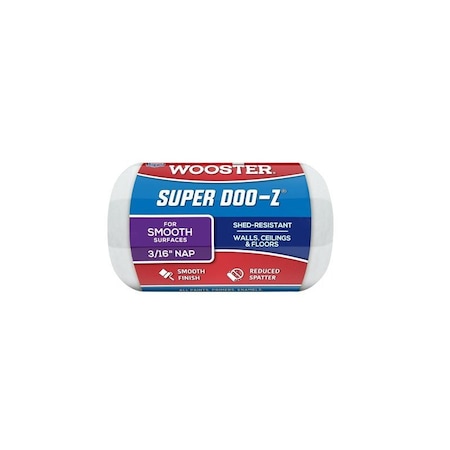 Wooster Roller Cover, 3/16 in Thick Nap, 4 in L, Fabric Cover, White R206-4