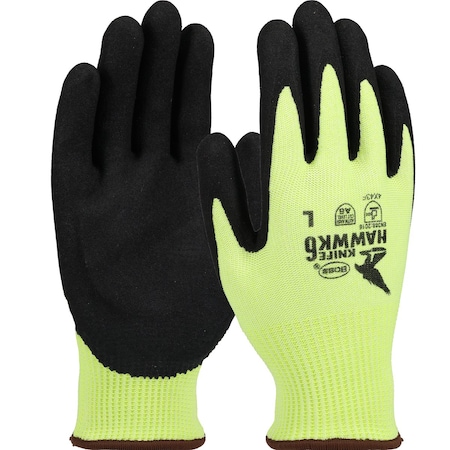 Boss Knife Hawwk Seamless Knit A6 PolyKor Blended Glove w/Padded Palm and Nitrile MicroSurface Grip on P 1CF7007NXS