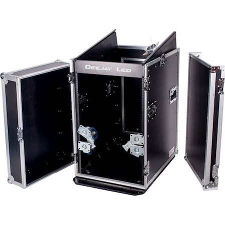 Deejay Led Fly Drive Case 14u Space Slant Mixer Rack / 16u Space Vertical Rack System with Full AC Door with C TBH14M16UW
