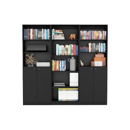 Homeroots 71" Black Five Tier Bookcase with Four Doors 546353
