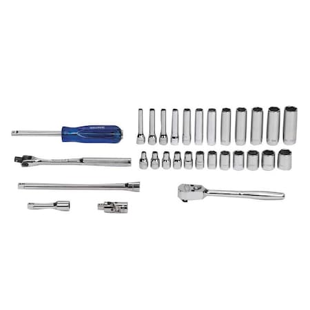 Williams Socket Set, 1/4" D, 6Pt, 30pcs., w/Box, JHWMSM30HFTB JHWMSM30HFTB