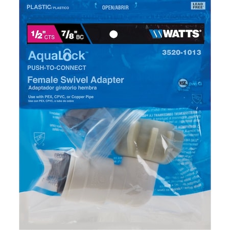 Watts 1/2'' CTS x 7/8'' BC 90 Deg. Quick Connect Plastic Elbow, 1/4 Bend 3520-1013