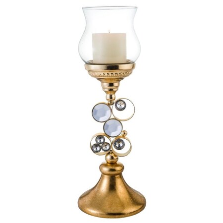 Homeroots 18" Gold and Faux Crystal Bling Tabletop Hurricane Candle Holder 468837
