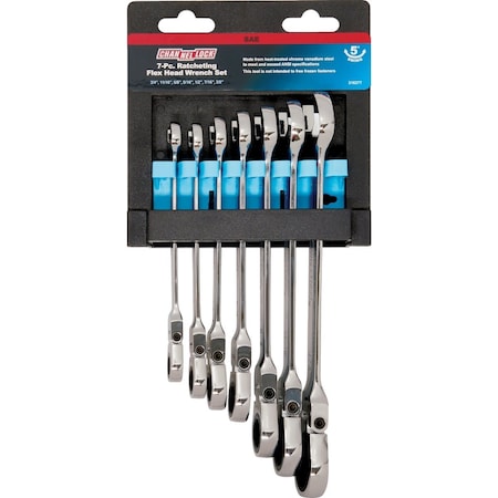 Channellock Standard 12-Point Flex Head Ratcheting Combination Wrench Set, 7-Piece 316377