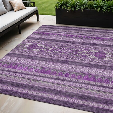 Homeroots 5' X 8' Purple Eggplant And Gray Southwestern Washable Indoor Outdoor Area Rug 582843